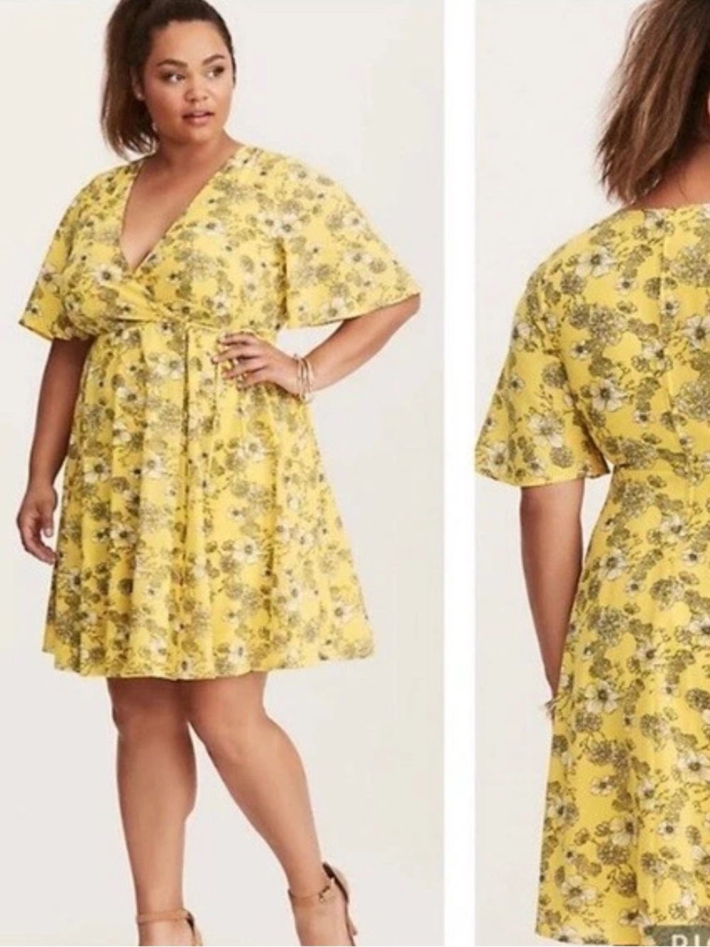 TORRID Yellow Floral Wrap-Style Women’s Dress | Size 16